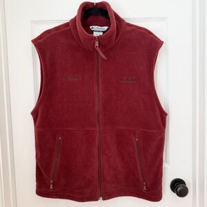 Men Columbia Fleece Full Zip Up Sleeveless Vest Sweatshirt in Burgundy Sz Medium